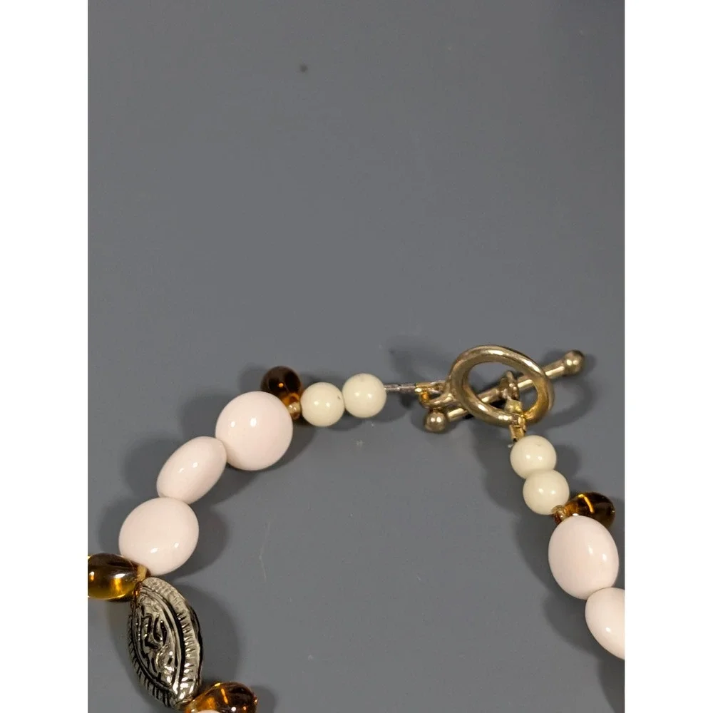 Amber Glass Briolette Bead Necklace Cream Beads Toggle Clasp 20